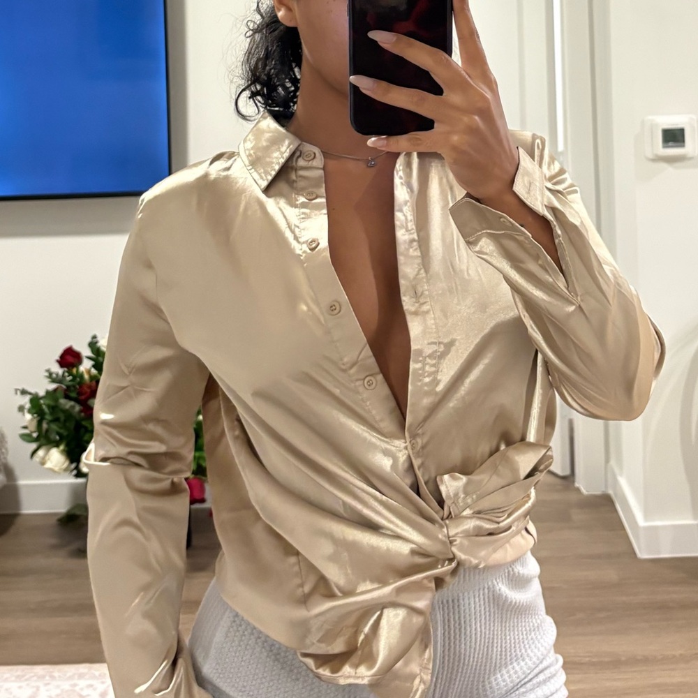 PrettyLittleThing Gold Button Down Shirt